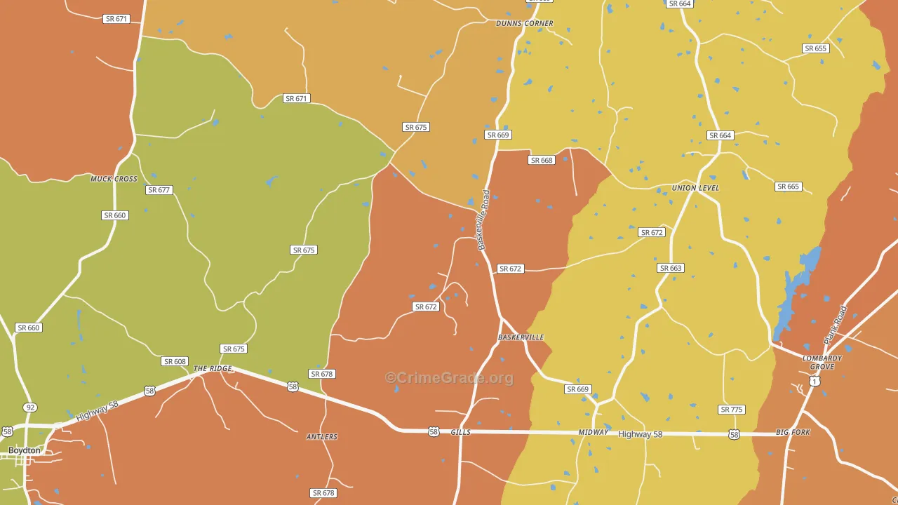 Baskerville, VA Map of Murder Rates