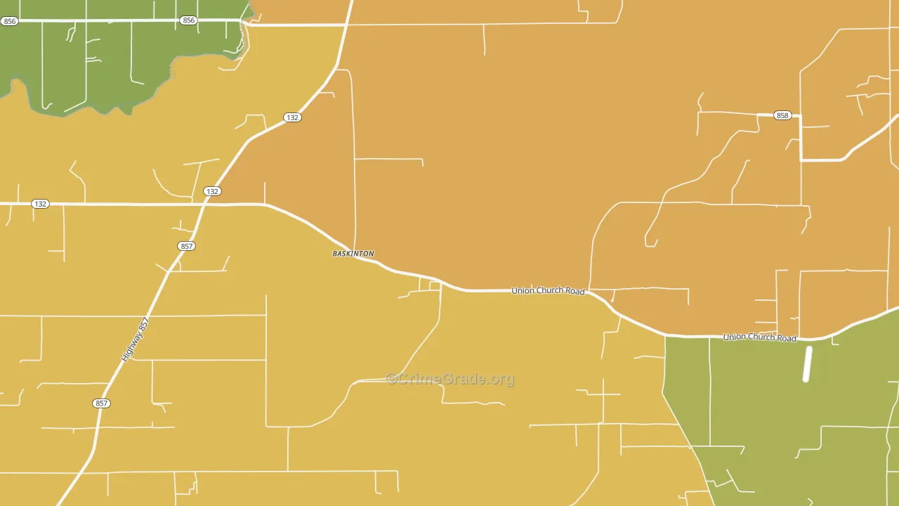 Baskinton, LA Map of Murder Rates