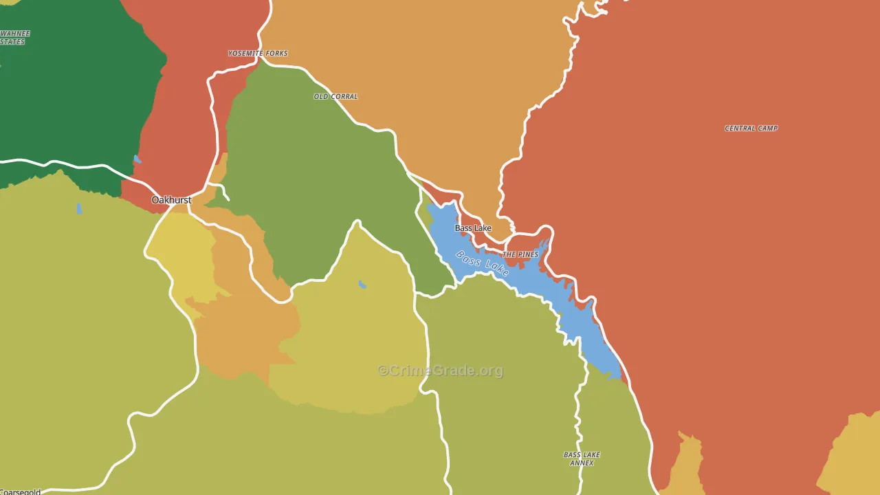Bass Lake, CA Map of Murder Rates