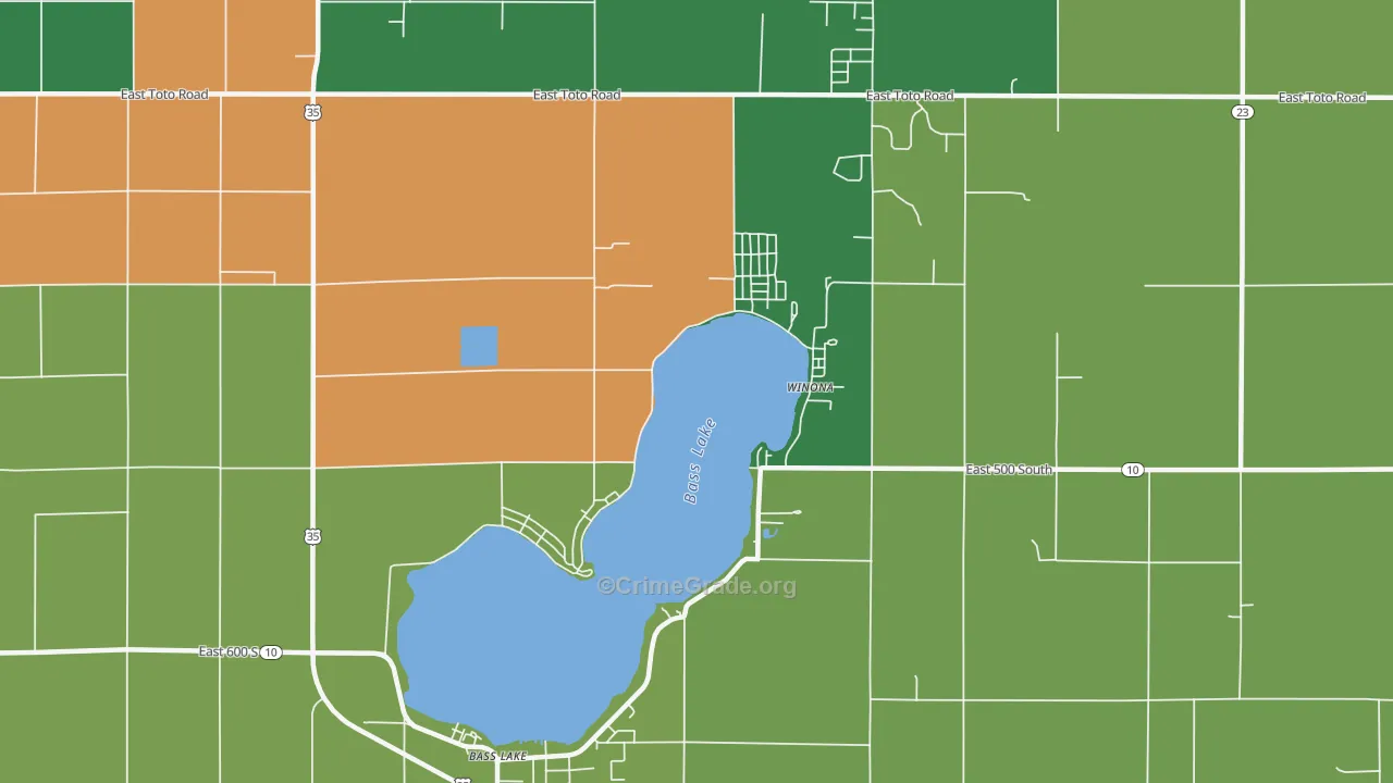 Bass Lake, IN Map of Murder Rates