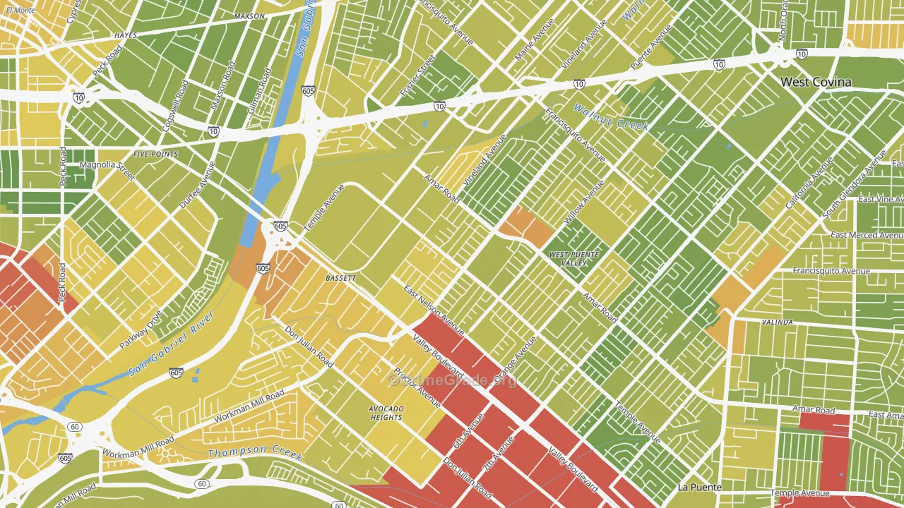 Bassett, West Puente Valley, CA Map of Murder Rates