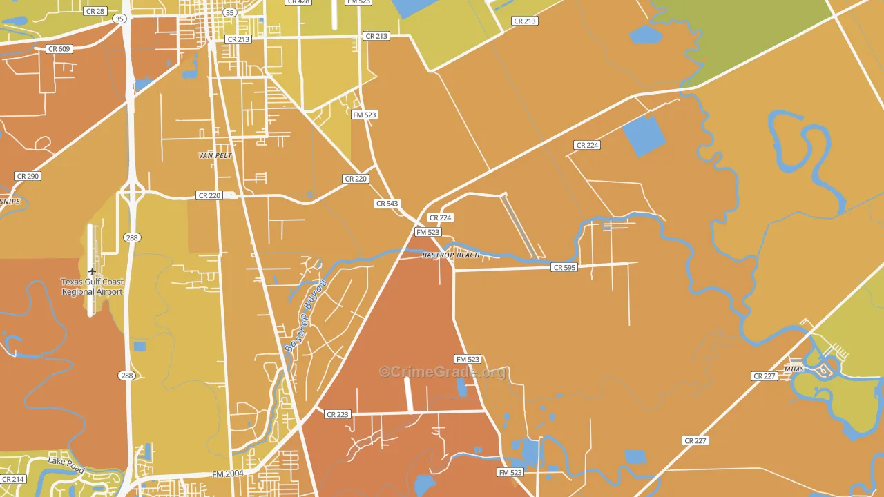 Bastrop Beach, TX Map of Murder Rates