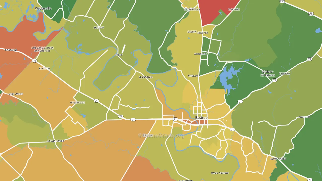 Bastrop County, TX Map of Murder Rates