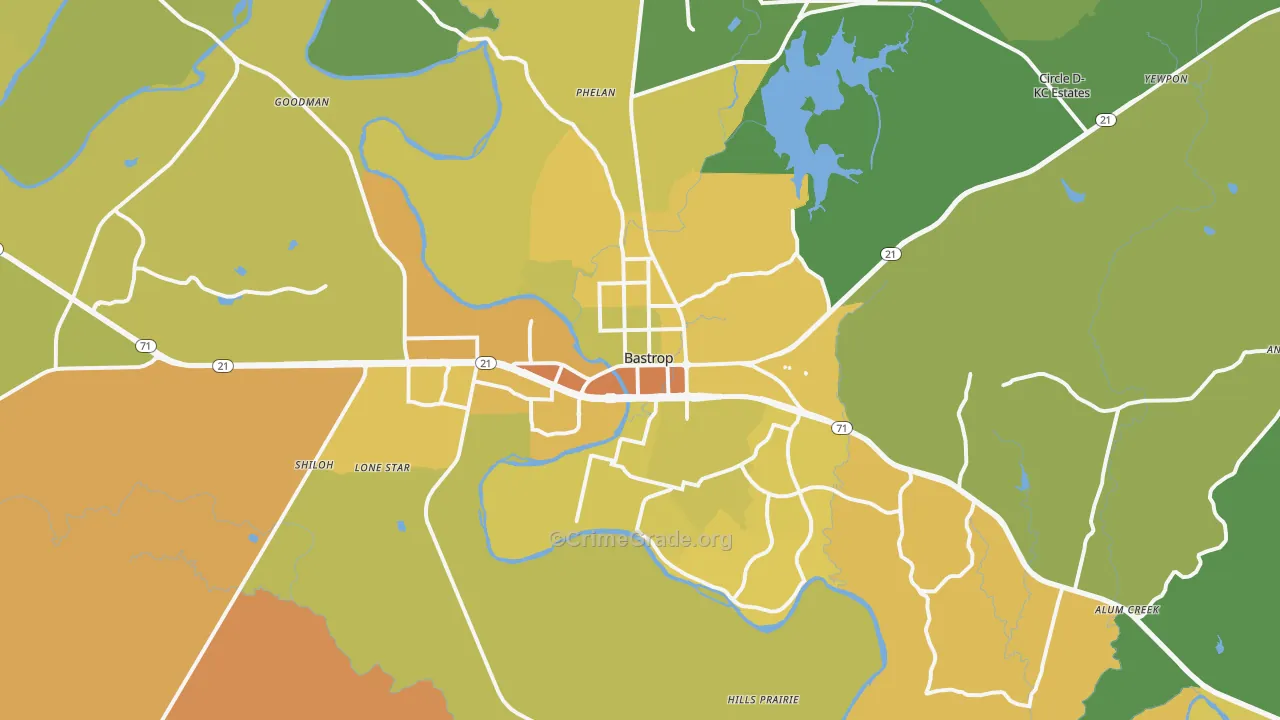 Bastrop, TX Map of Murder Rates