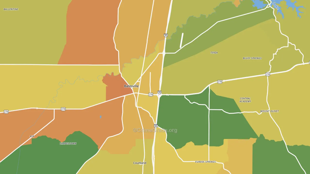 Batesville, MS Map of Murder Rates