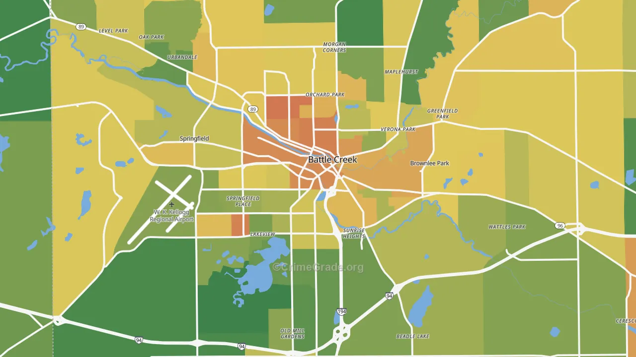 Battle Creek, MI Map of Murder Rates