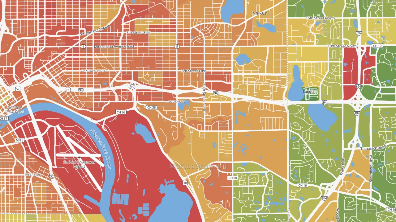 Battle Creek, St. Paul, MN Map of Murder Rates
