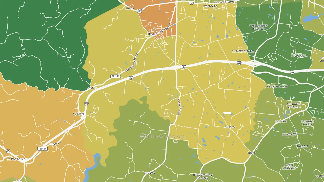 Baxter, TN Map of Murder Rates