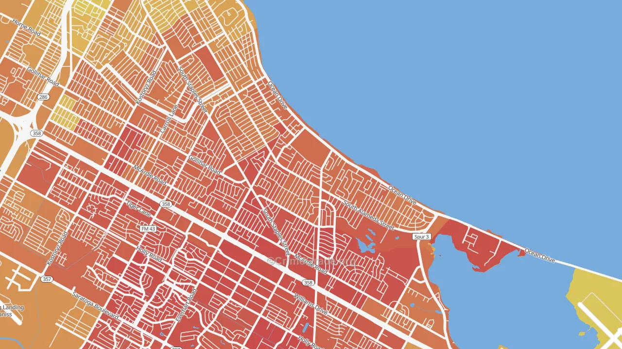 Bay Area, Corpus Christi, TX Map of Murder Rates