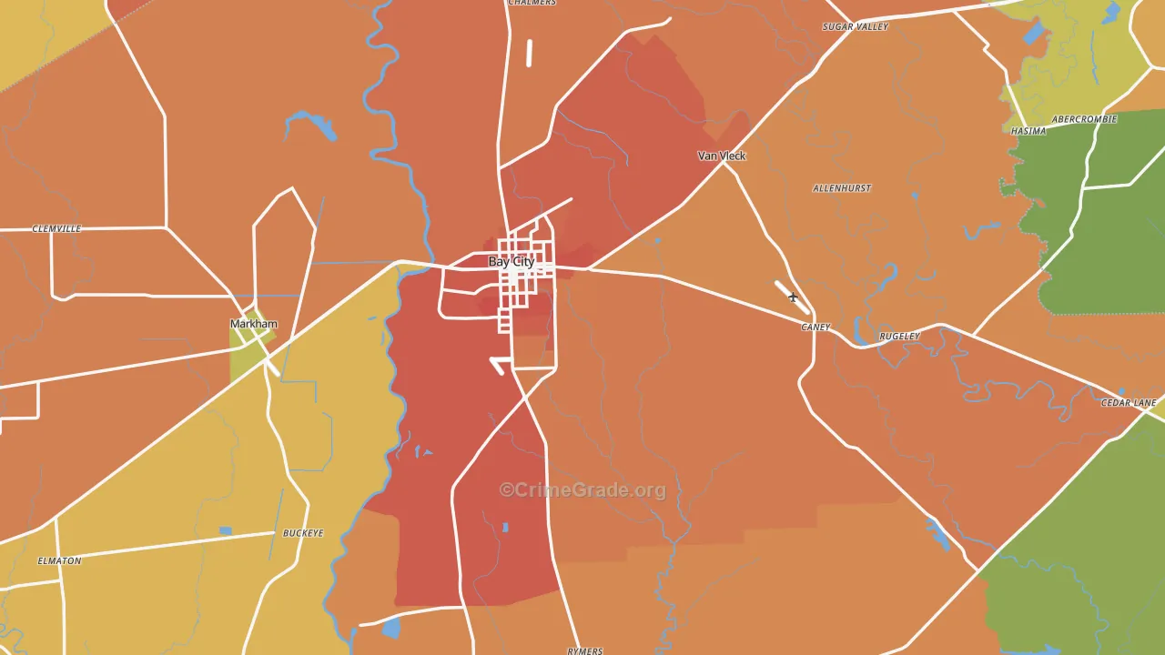 Bay City, TX Map of Murder Rates