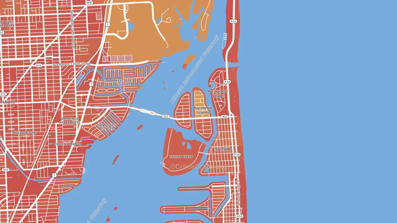 Bay Harbor Islands, FL Map of Murder Rates