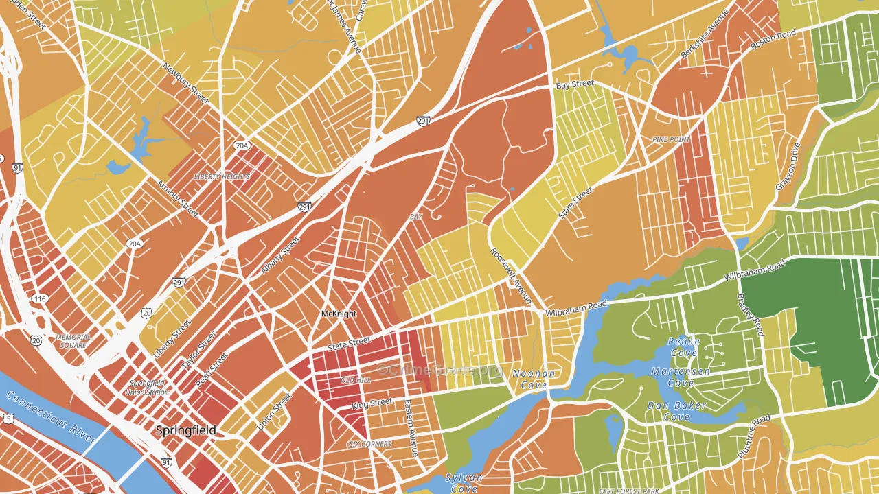 Bay, Springfield, MA Map of Murder Rates