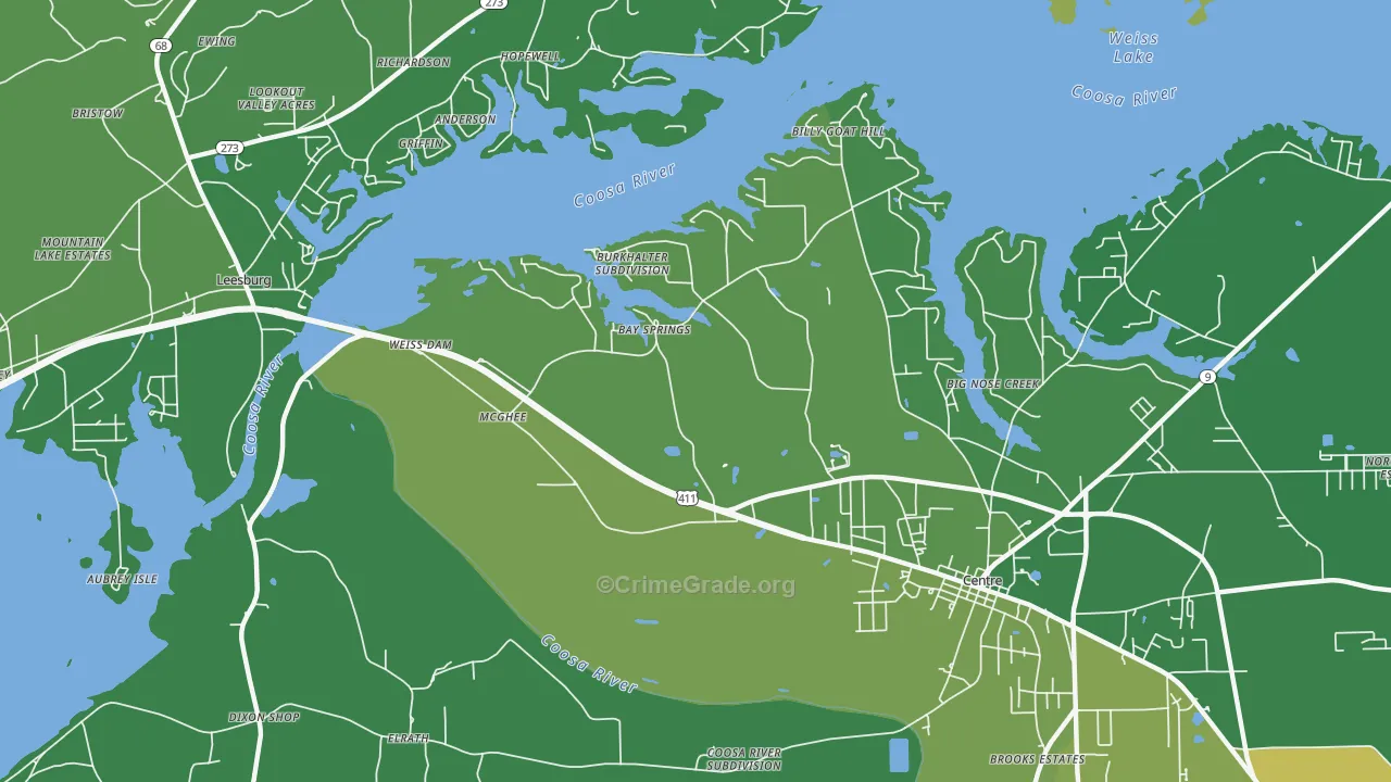 Bay Springs, AL Map of Murder Rates