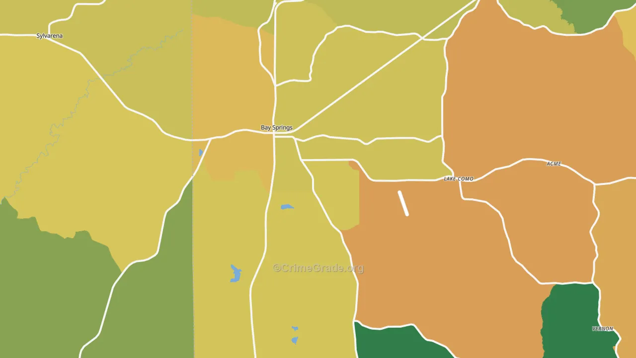 Bay Springs, MS Map of Murder Rates