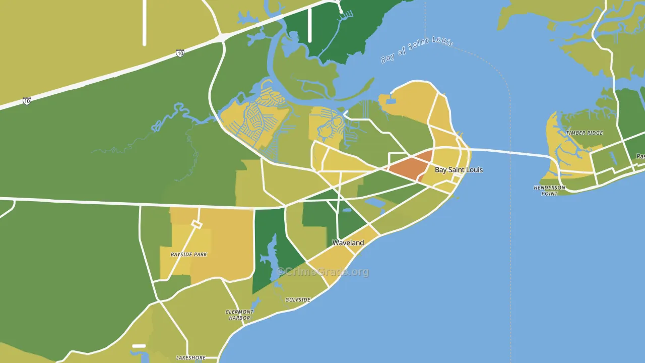 Bay St. Louis, MS Map of Murder Rates