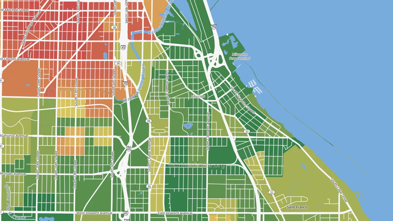 Bay View, Milwaukee, WI Map of Murder Rates