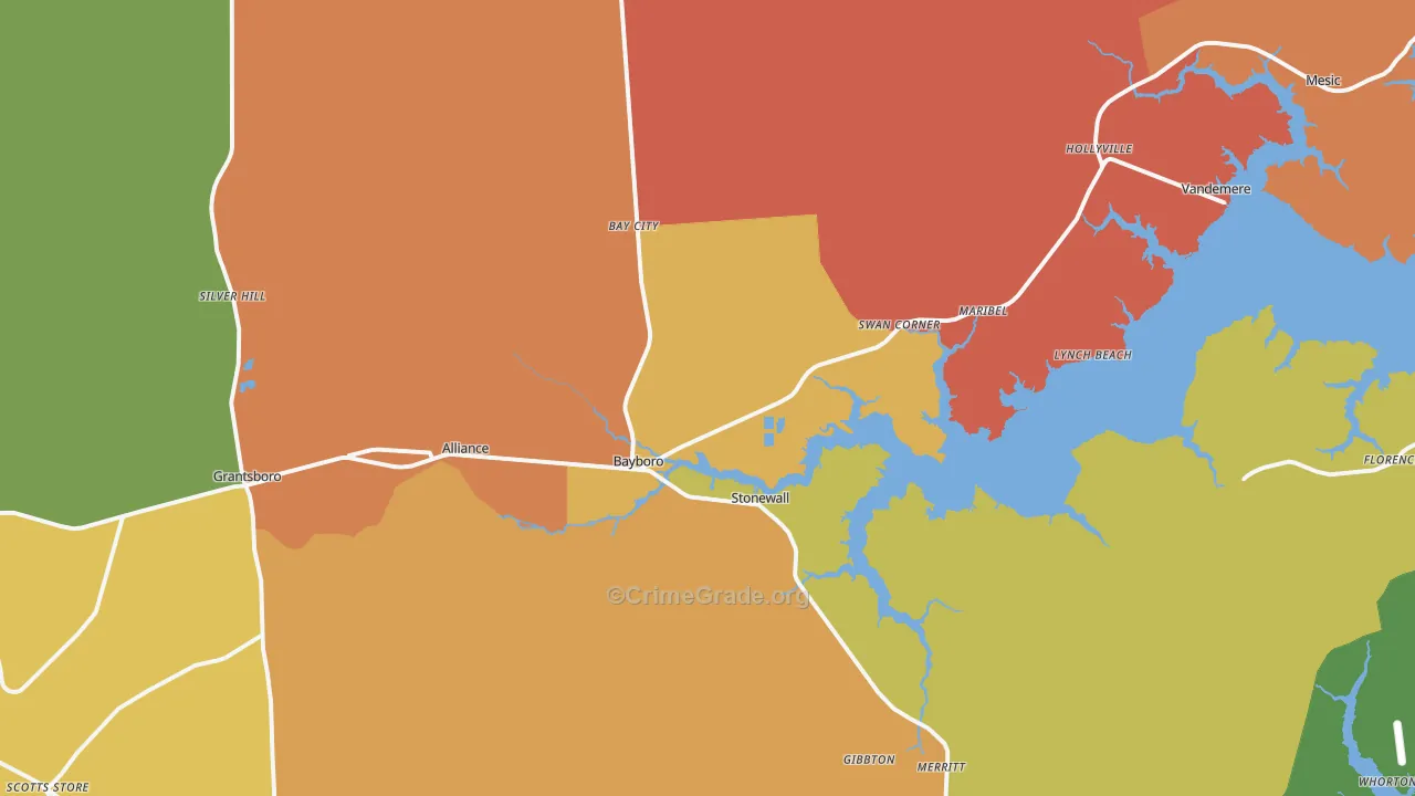 Bayboro, NC Map of Murder Rates
