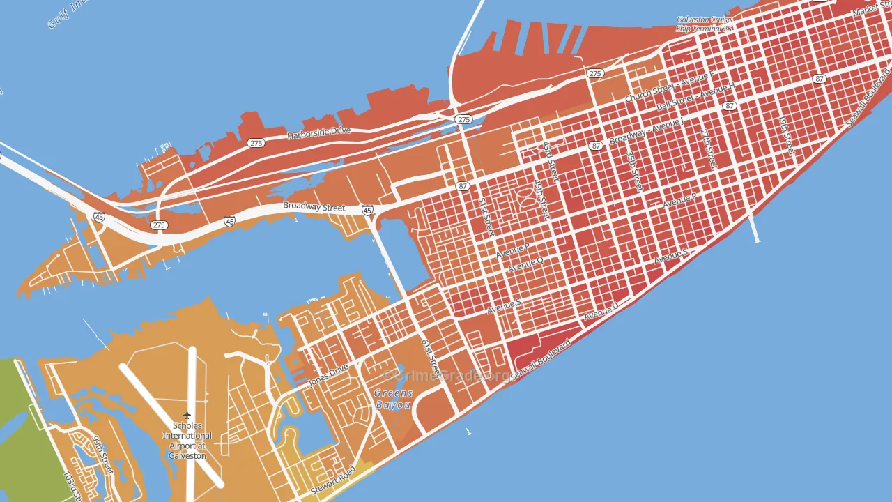 Bayou Shore, Galveston, TX Map of Murder Rates