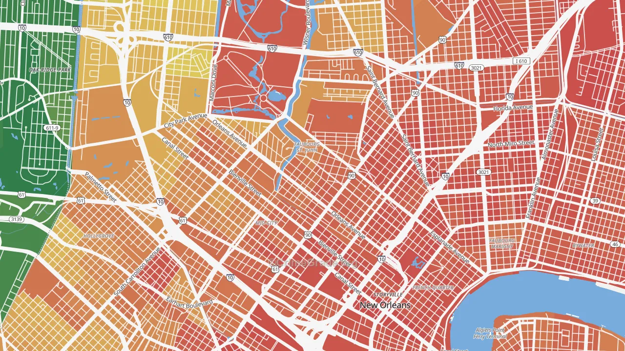 Bayou St John, New Orleans, LA Map of Murder Rates