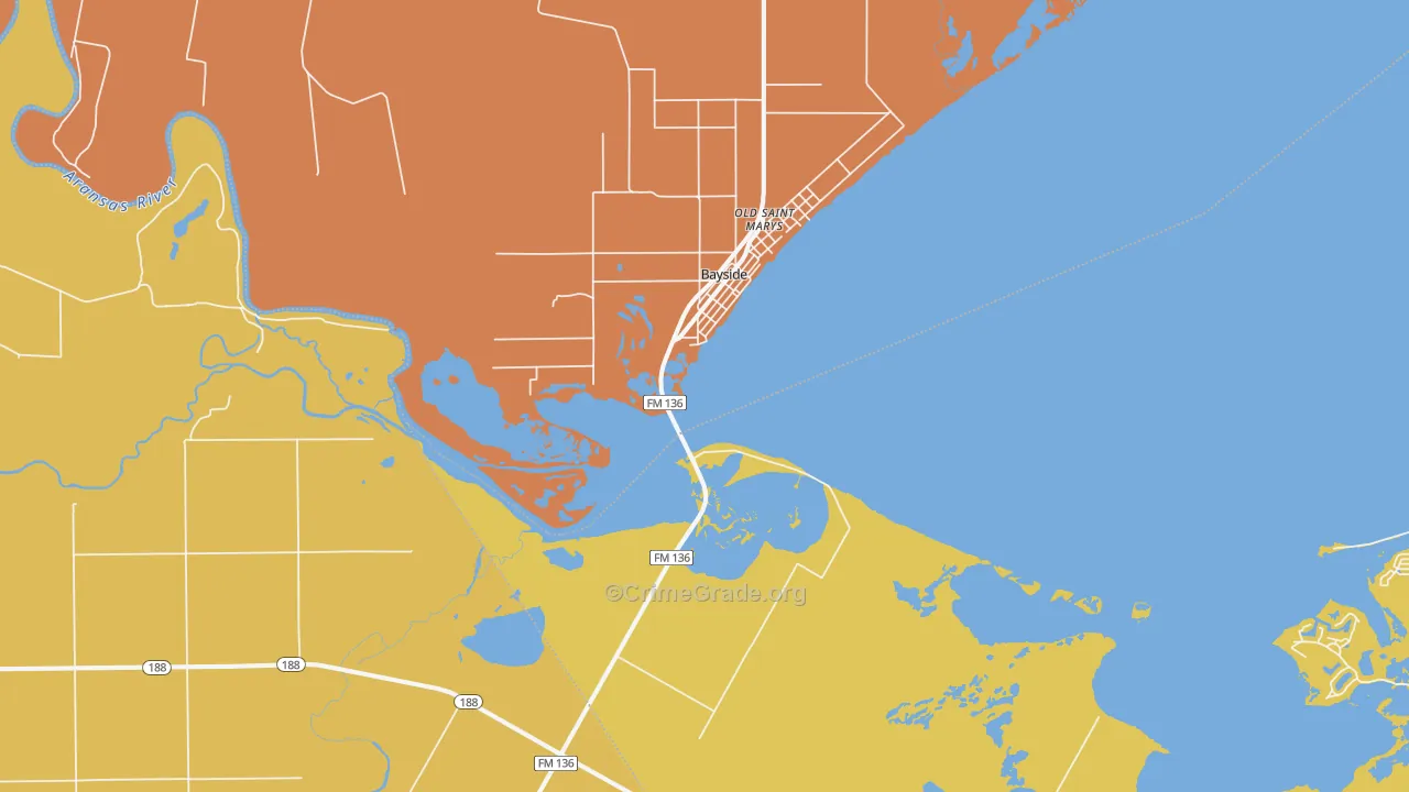 Bayside, TX Map of Murder Rates