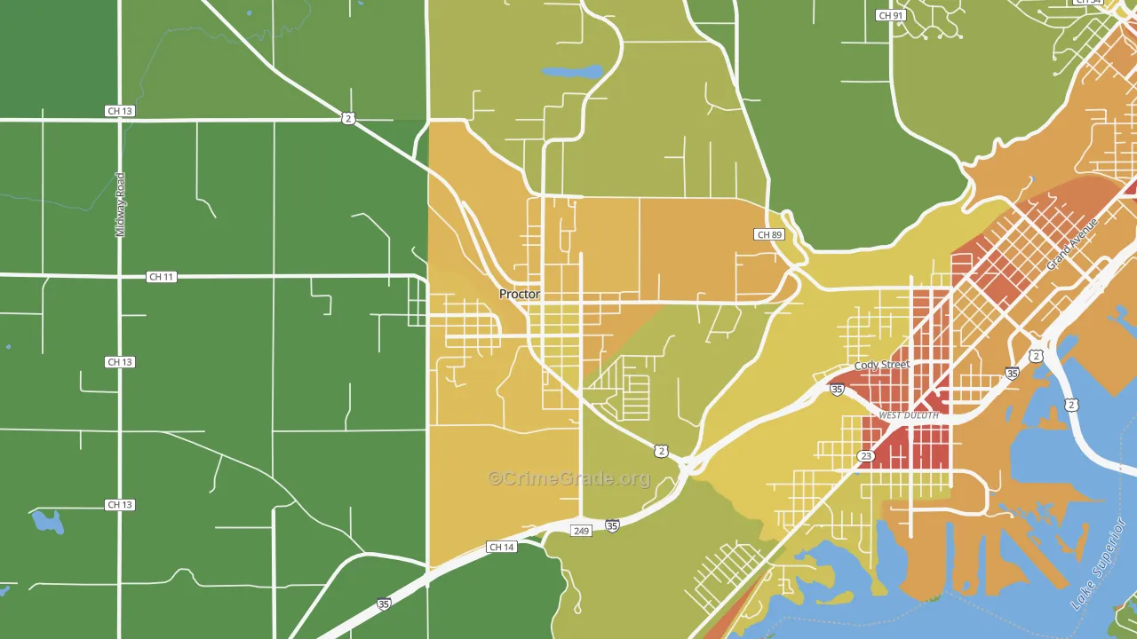 Bayview Heights, Proctor, MN Map of Murder Rates