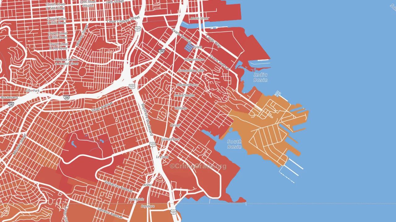 Bayview, San Francisco, CA Map of Murder Rates
