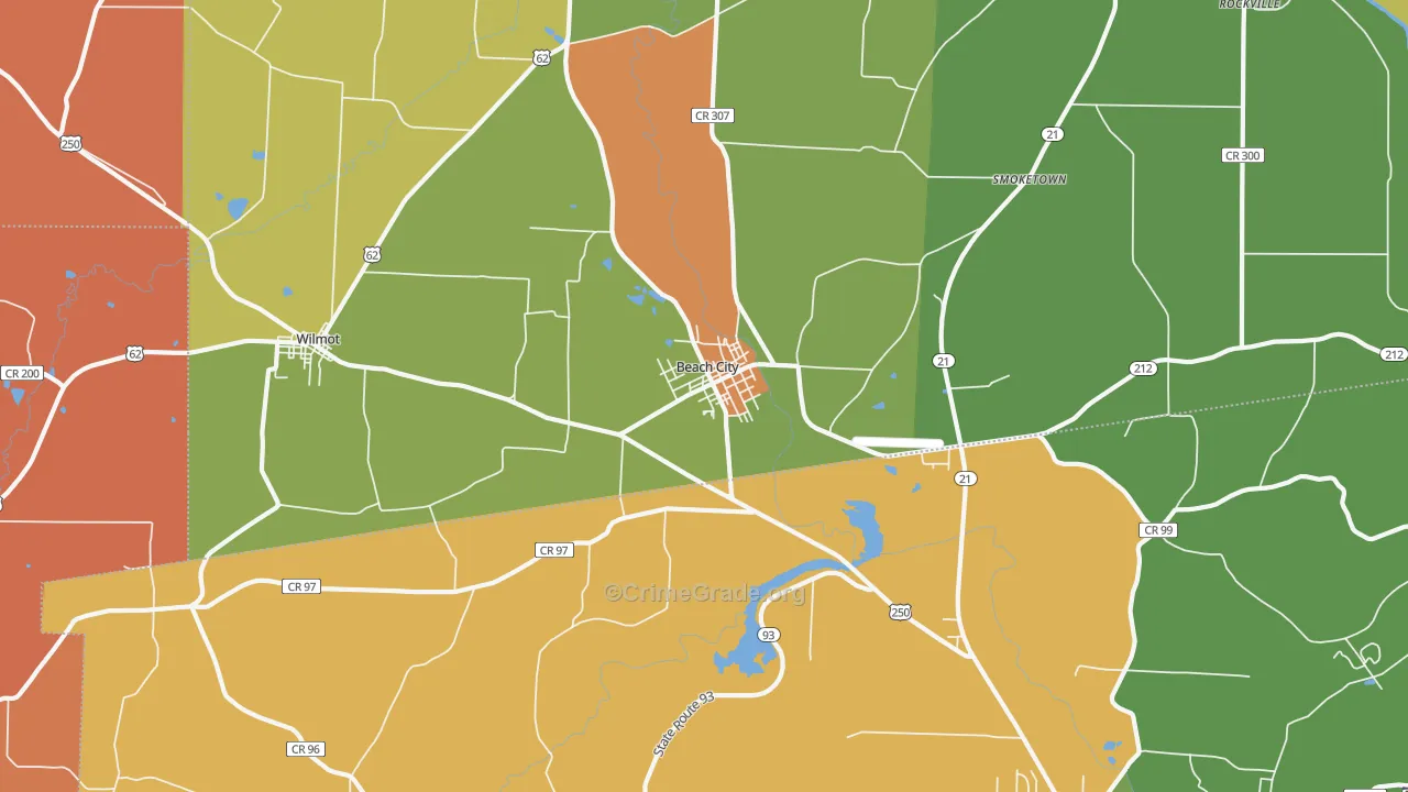 Beach City, OH Map of Murder Rates