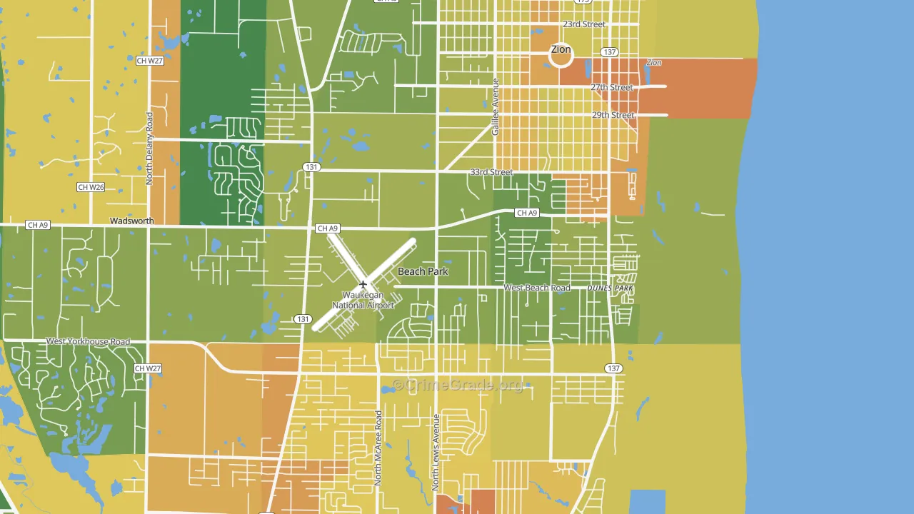 Beach Park, IL Map of Murder Rates