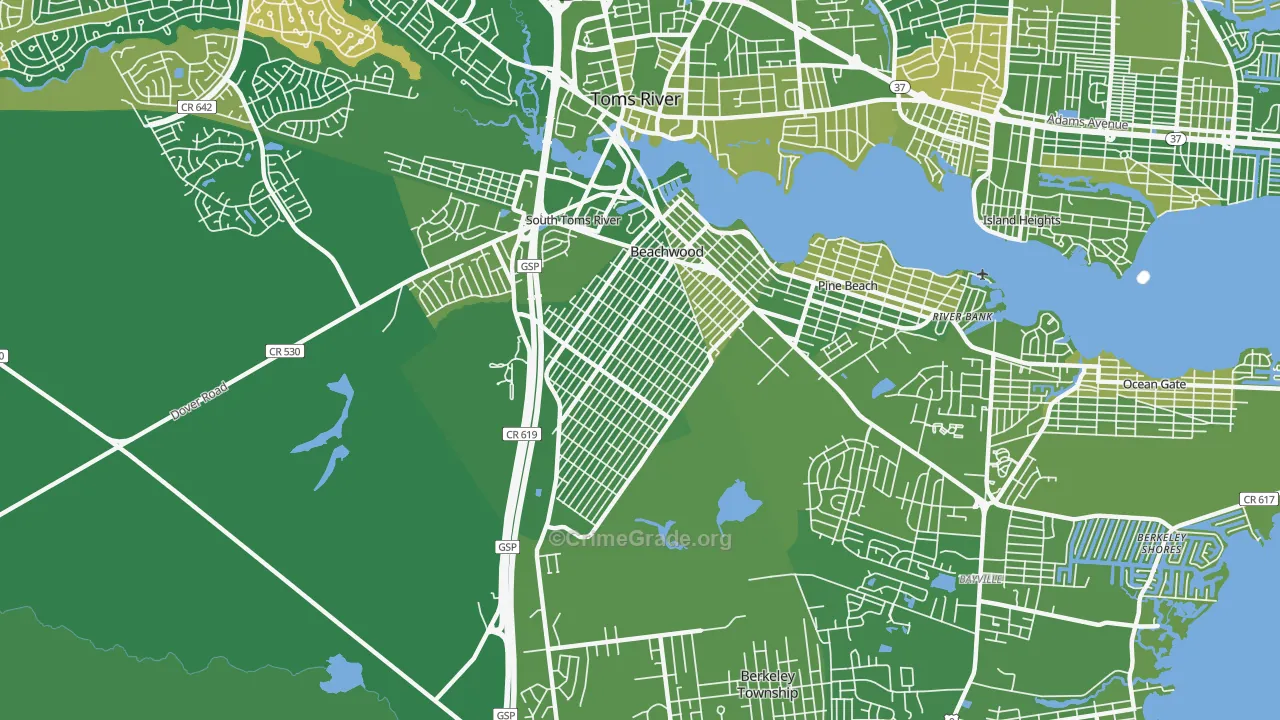 Beachwood, NJ Map of Murder Rates