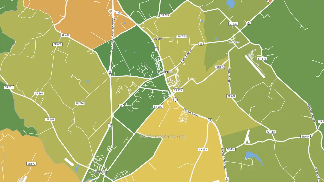 Bealeton, VA Map of Murder Rates