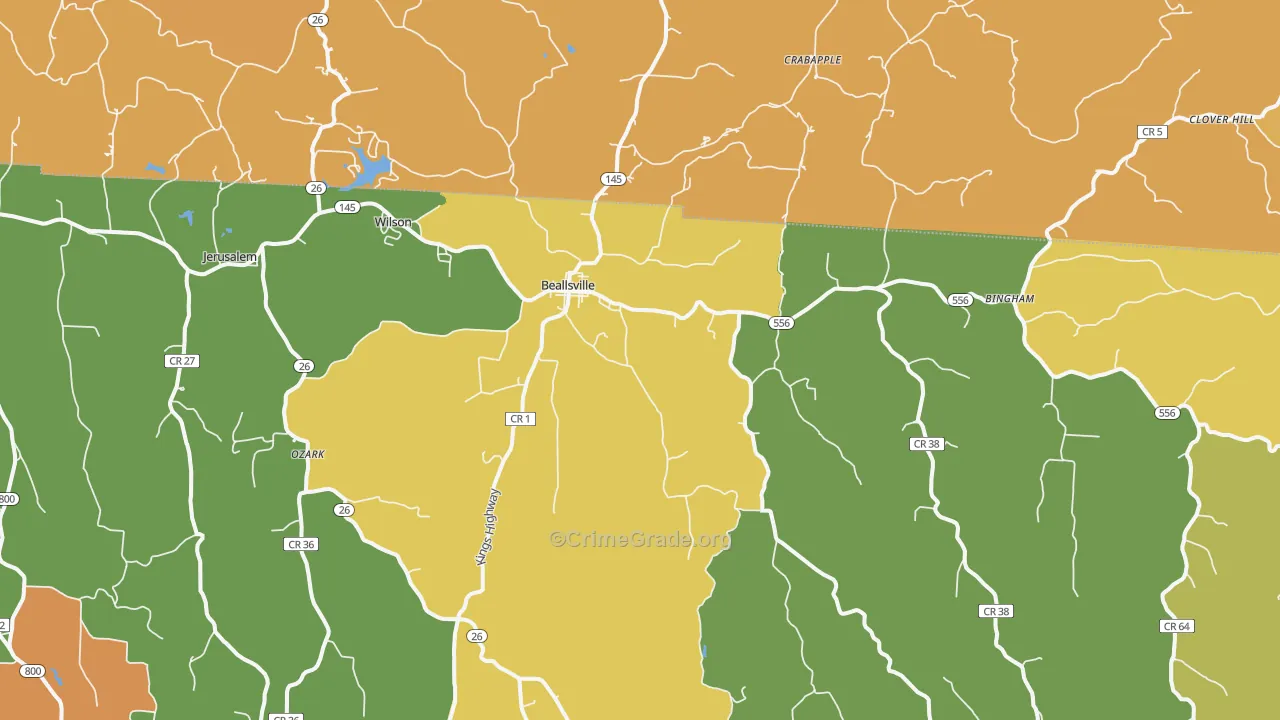 Beallsville, OH Map of Murder Rates