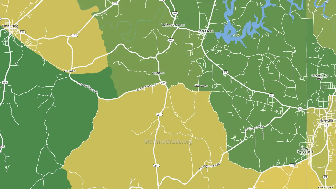 Bear Creek, AL Map of Murder Rates