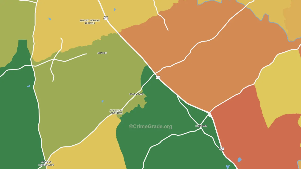 Bear Creek, NC Map of Murder Rates