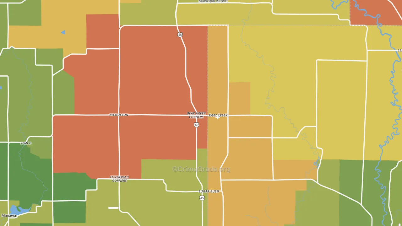Bear Creek, WI Map of Murder Rates