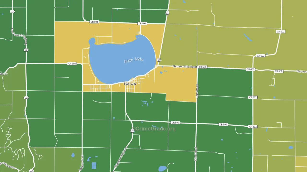 Bear Lake, MI Map of Murder Rates