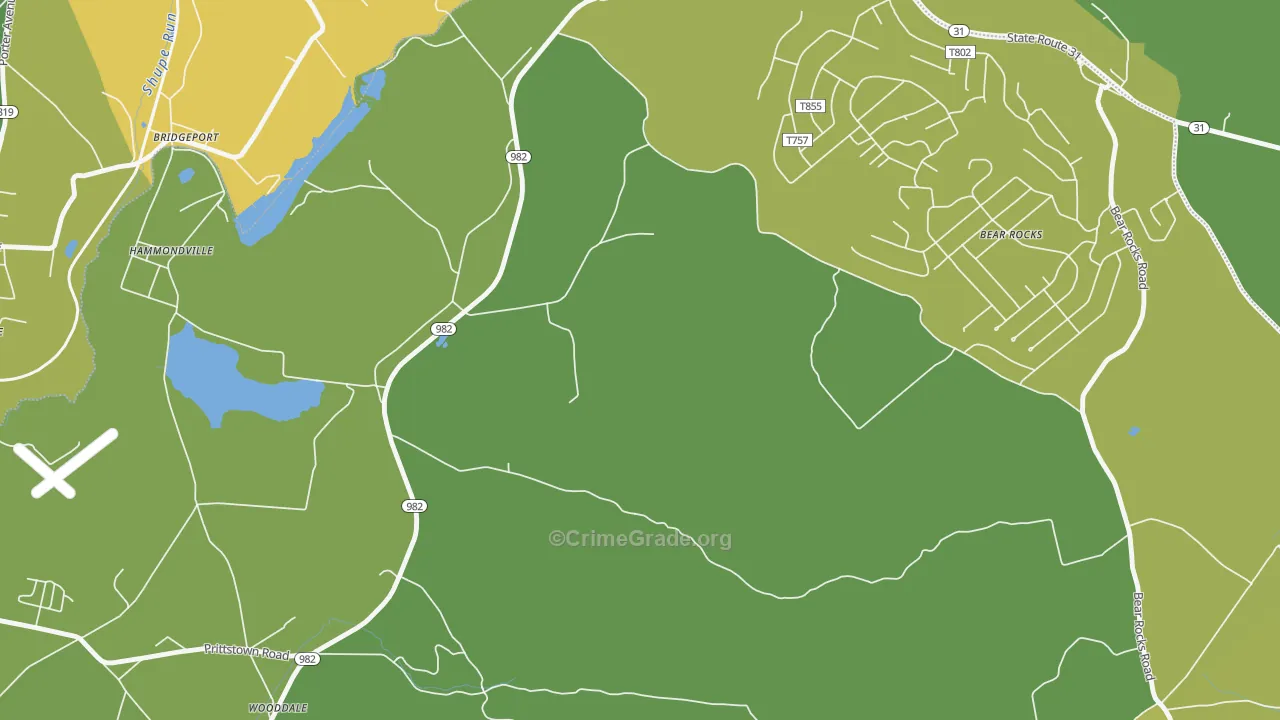 Bear Rocks, PA Map of Murder Rates