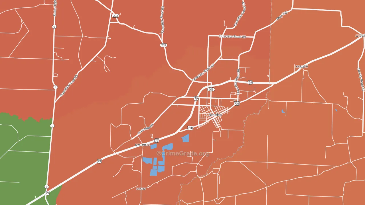 Bearden, AR Map of Murder Rates