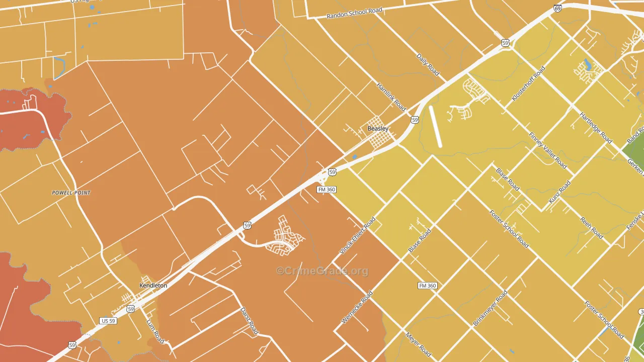Beasley, TX Map of Murder Rates