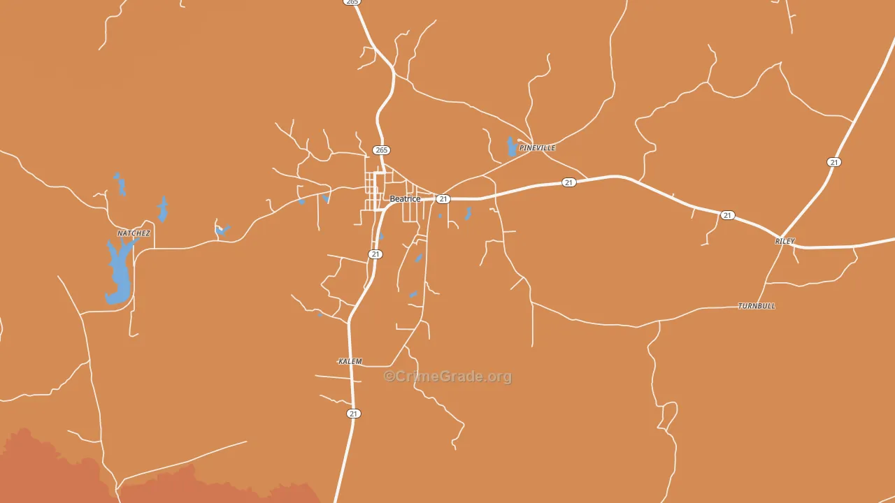 Beatrice, AL Map of Murder Rates