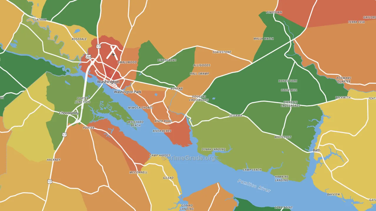 Beaufort County, NC Map of Murder Rates