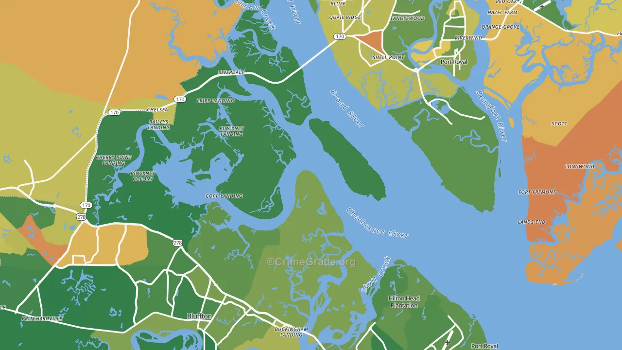 Beaufort County, SC Map of Murder Rates