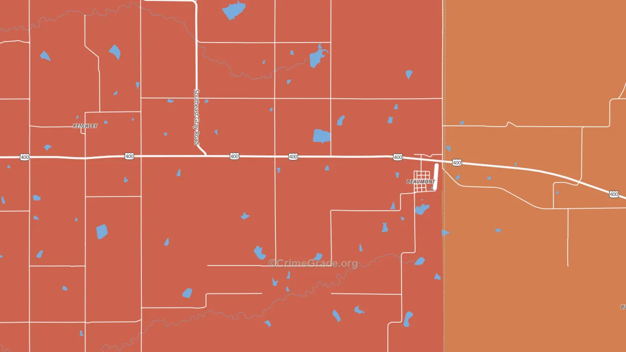 Beaumont, KS Map of Murder Rates