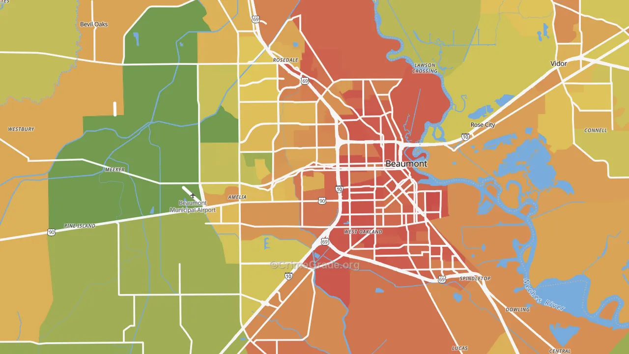 Beaumont, TX Map of Murder Rates