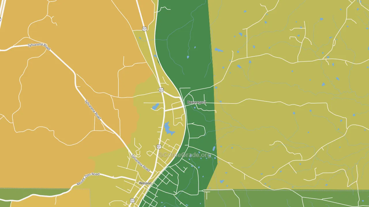 Beauregard, MS Map of Murder Rates