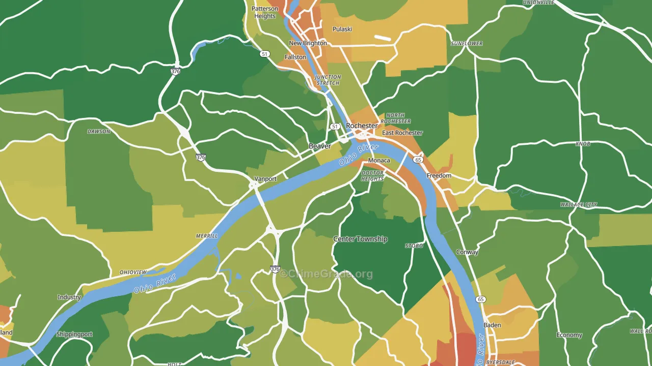 Beaver County, PA Map of Murder Rates