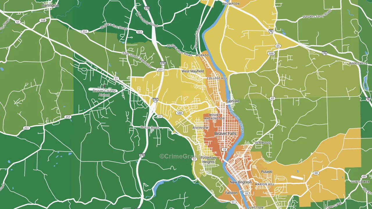 Beaver Falls, PA Map of Murder Rates