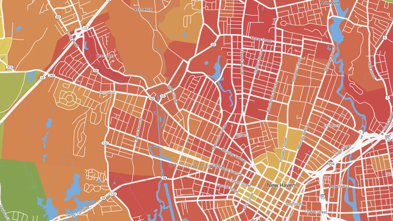Beaver Hills, New Haven, CT Map of Murder Rates