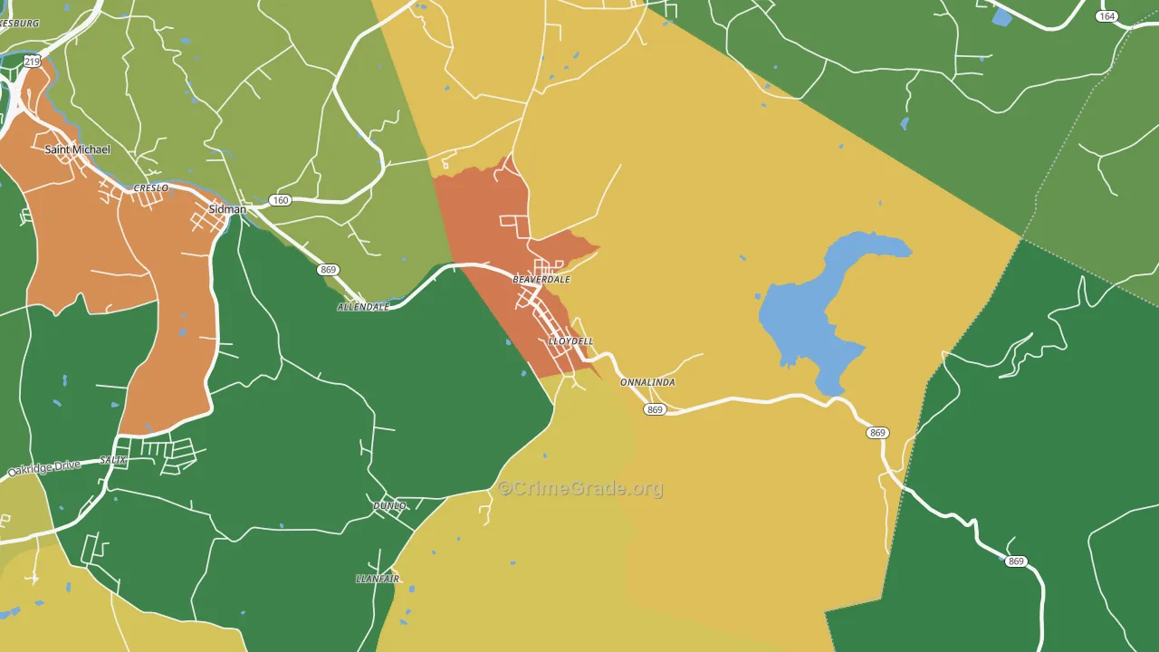 Beaverdale, PA Map of Murder Rates
