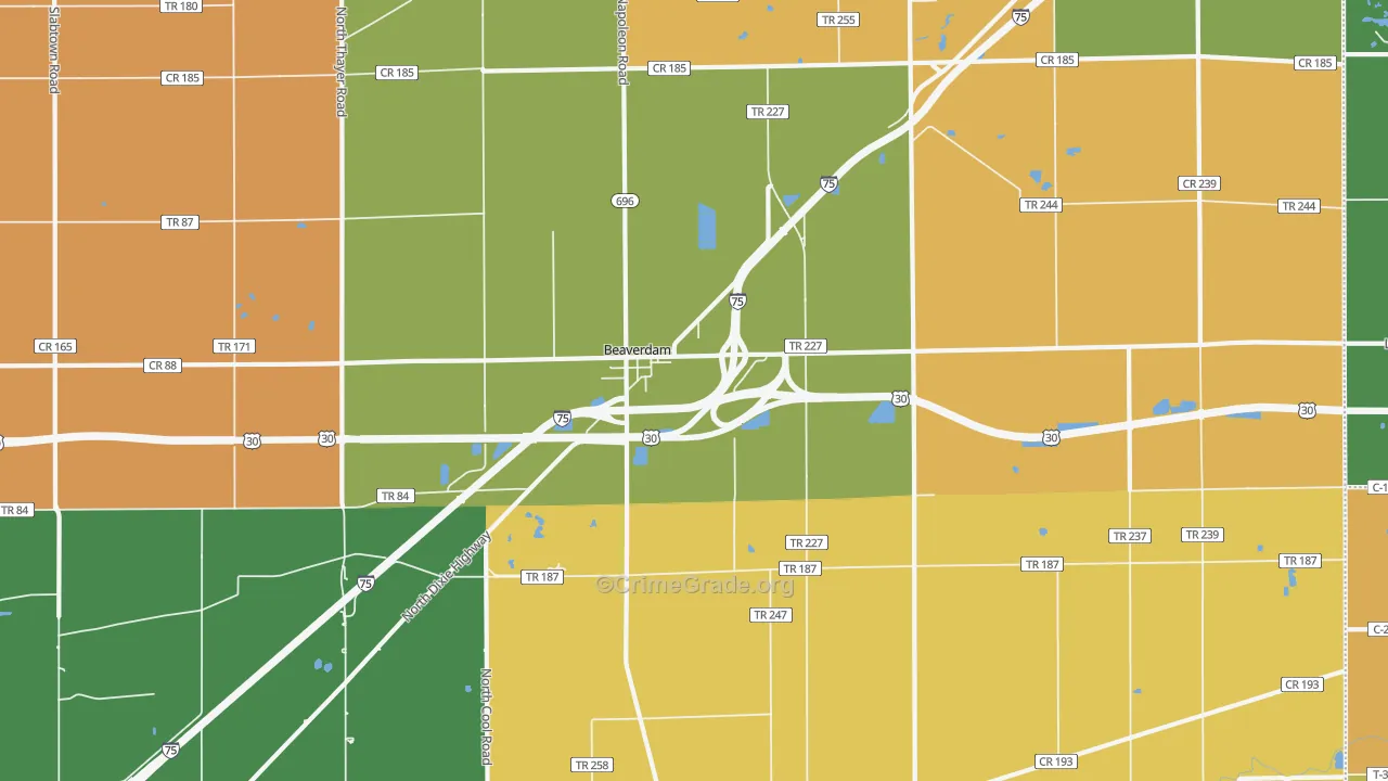 Beaverdam, OH Map of Murder Rates
