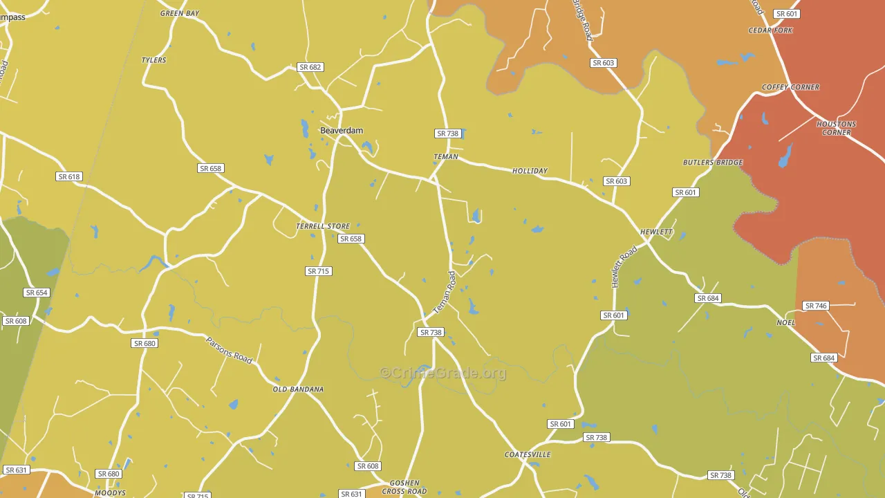 Beaverdam, VA Map of Murder Rates
